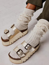 Metallic Double Buckled Band Stud Cork Round Toe Platform Slide Sandals